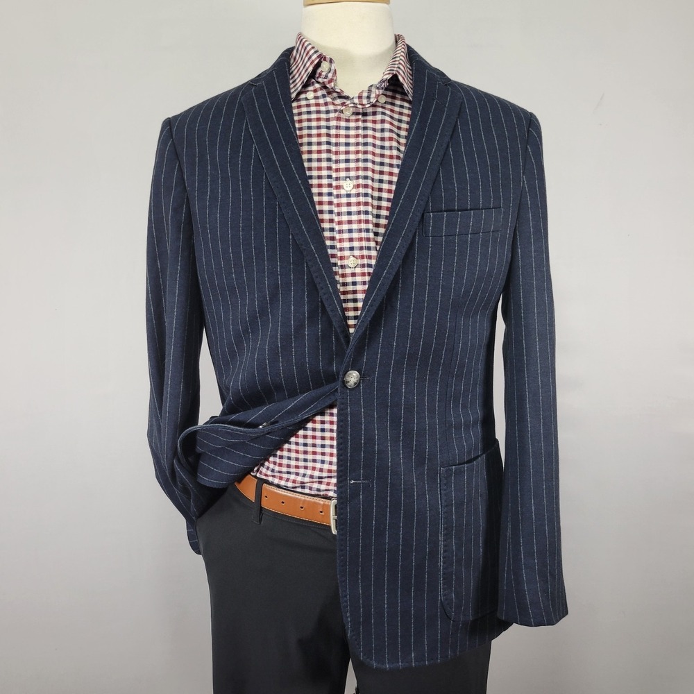 Joseph Abboud Men's Flannel Sport Coat Blazer Two Button Navy Striped LARGE